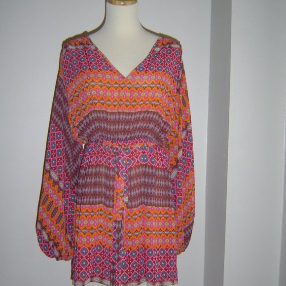 CHELSEA GIRL CHIFFON PRINT HUGE SLEEVES DRESS LARGE - Picture 4 of 5